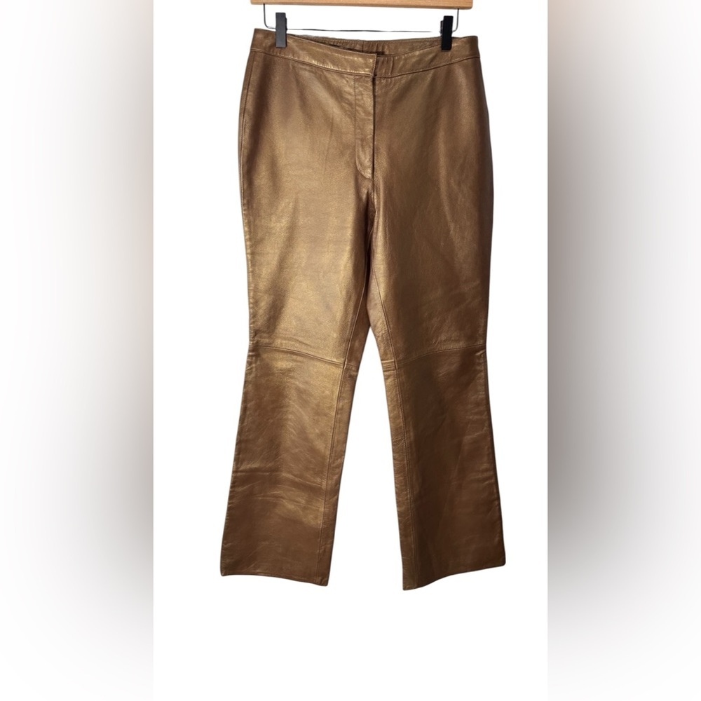 INC International Concepts Bronze Leather Straight Leg Pants Size 8